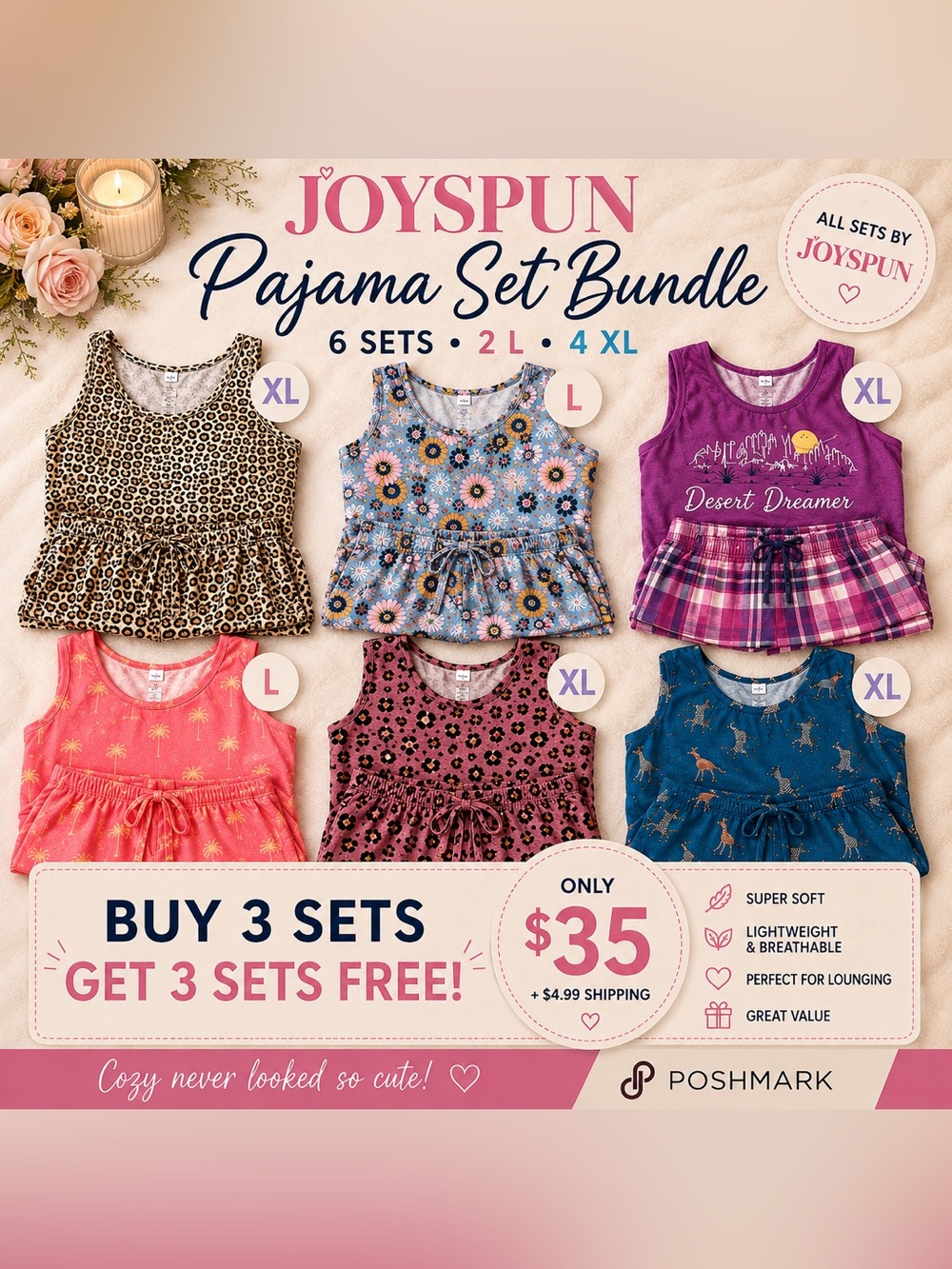 JOYSPUN PJ’s 🩵🩷 Buy 3 Get 3 for Free! 🩷🩵 2 (L) 4 (XL). Soooo Soft!